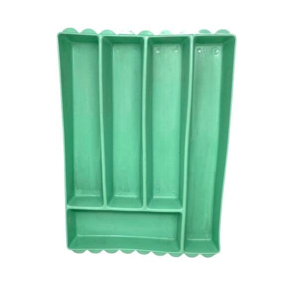 Blisscraft of Hollywood Vintage Drawer Organizer Green Molded Plastic Scalloped - Picture 2 of 15